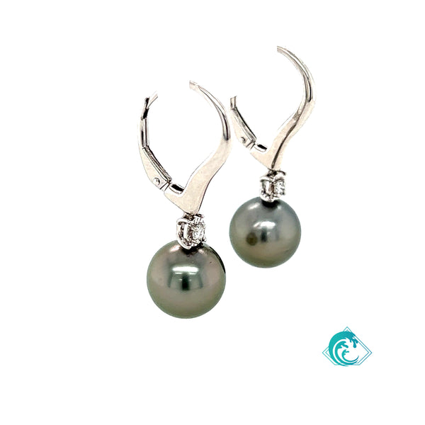 14K WG Tahitian Pearl & Diamond Earrings