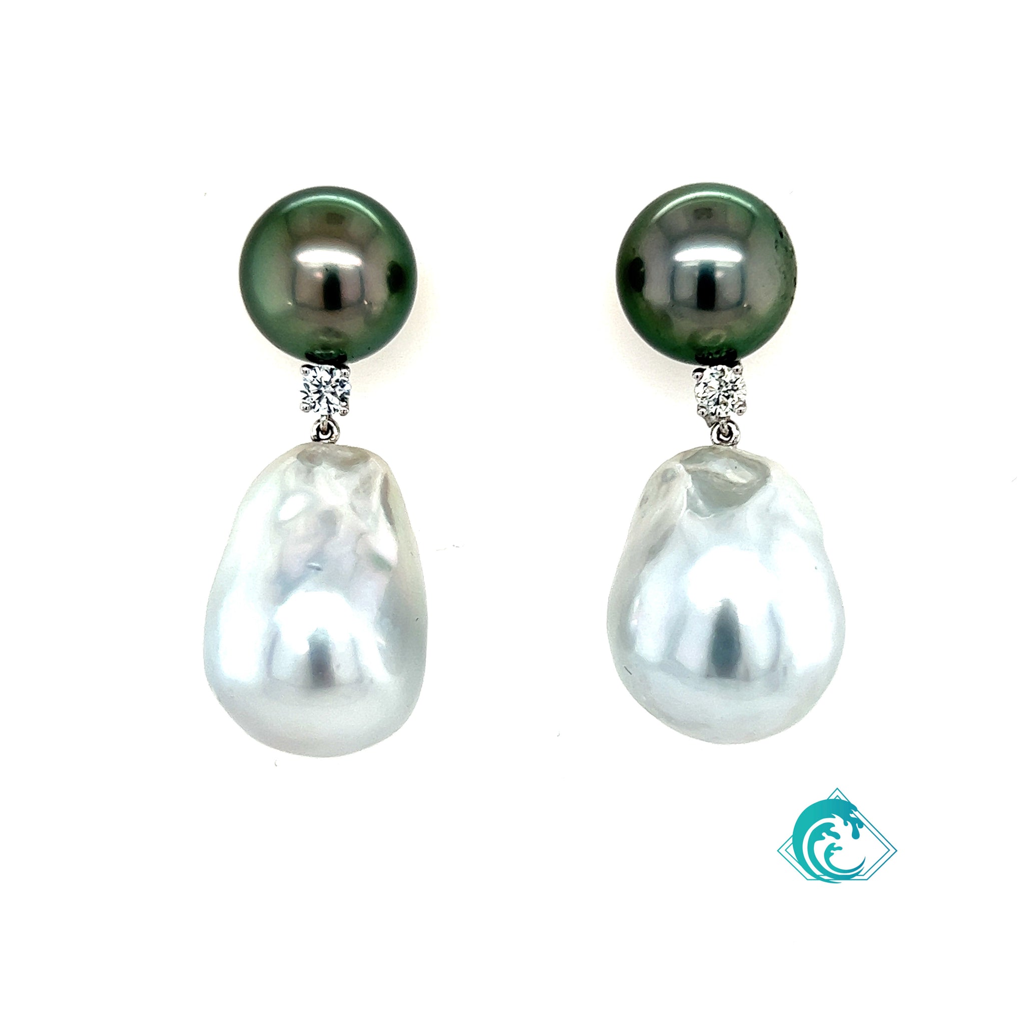 18K Tahitian & Australian Geneva Pearl Earrings