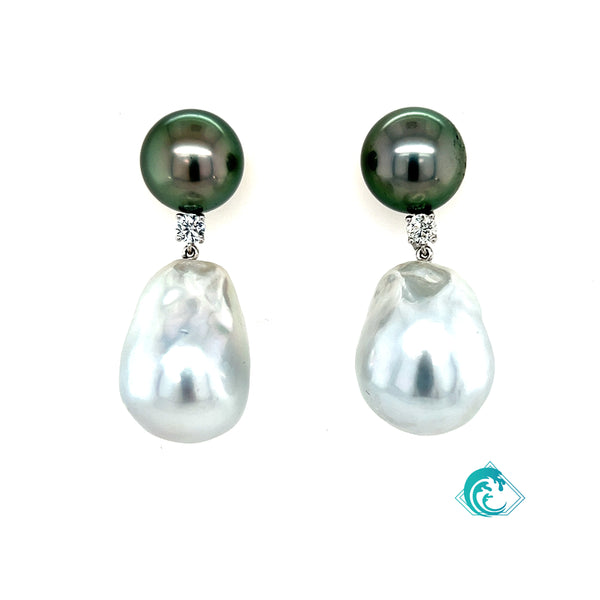 18K Tahitian & Australian Geneva Pearl Earrings