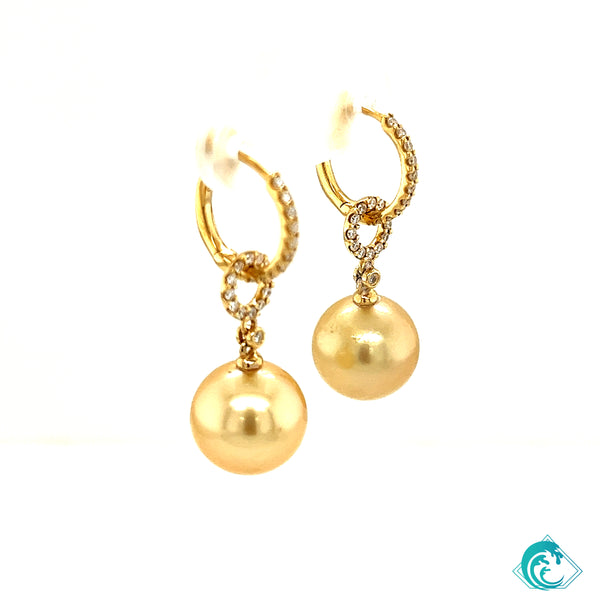 18KY Golden Indonesian Pearl Diamond Circle Earrings