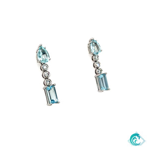 18K Aquamarine Diamond Dangle Earrings