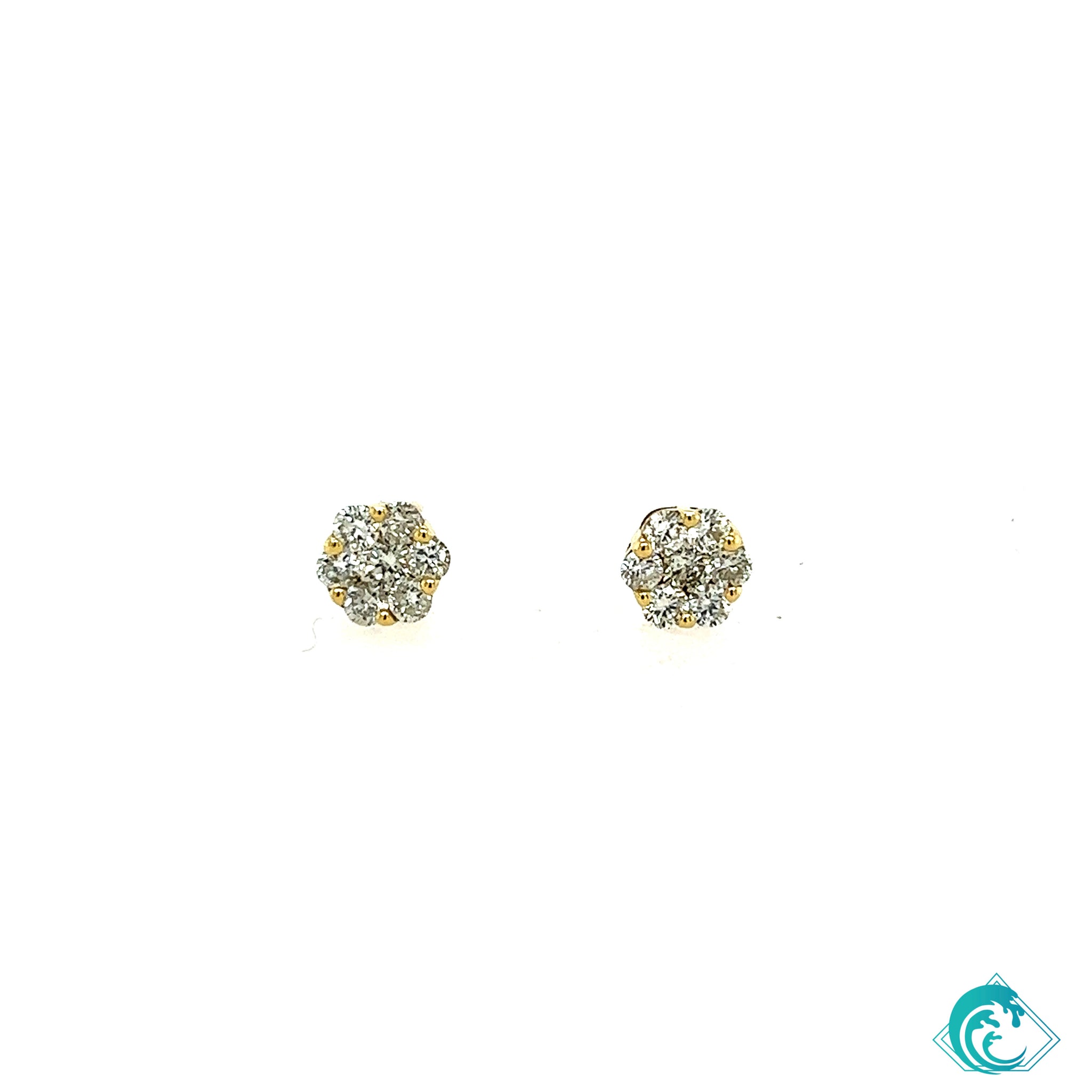 14K YG Diamond Flower Stud Earrings