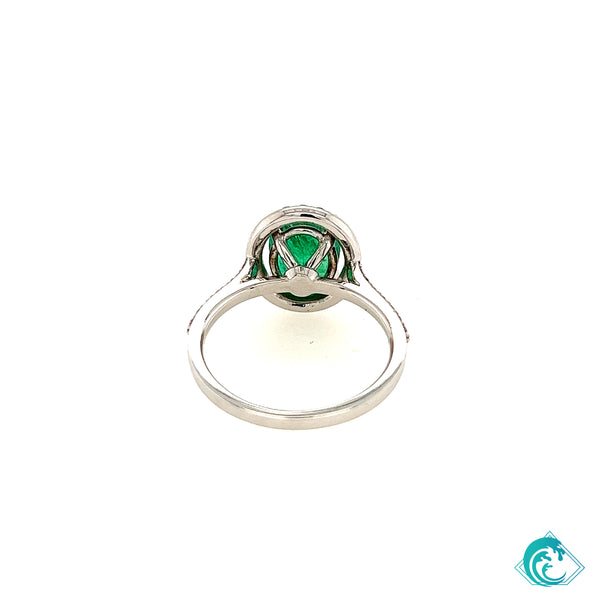 14KW Zambian Emerald Halo Diamond Ring