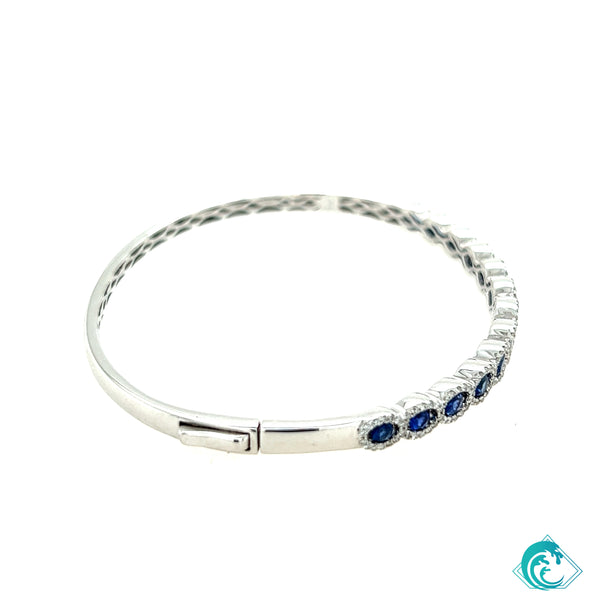 18K WG Blue Sapphire Bangle Hinge Bracelet
