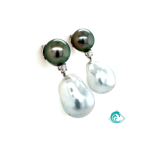18K Tahitian & Australian Geneva Pearl Earrings
