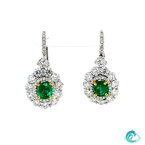 14K WY Columbian Emerald Diamond Earrings