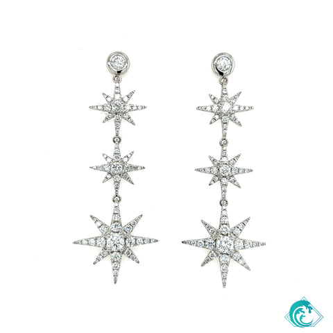 18KW Diamond Starburst Dangle Earrings