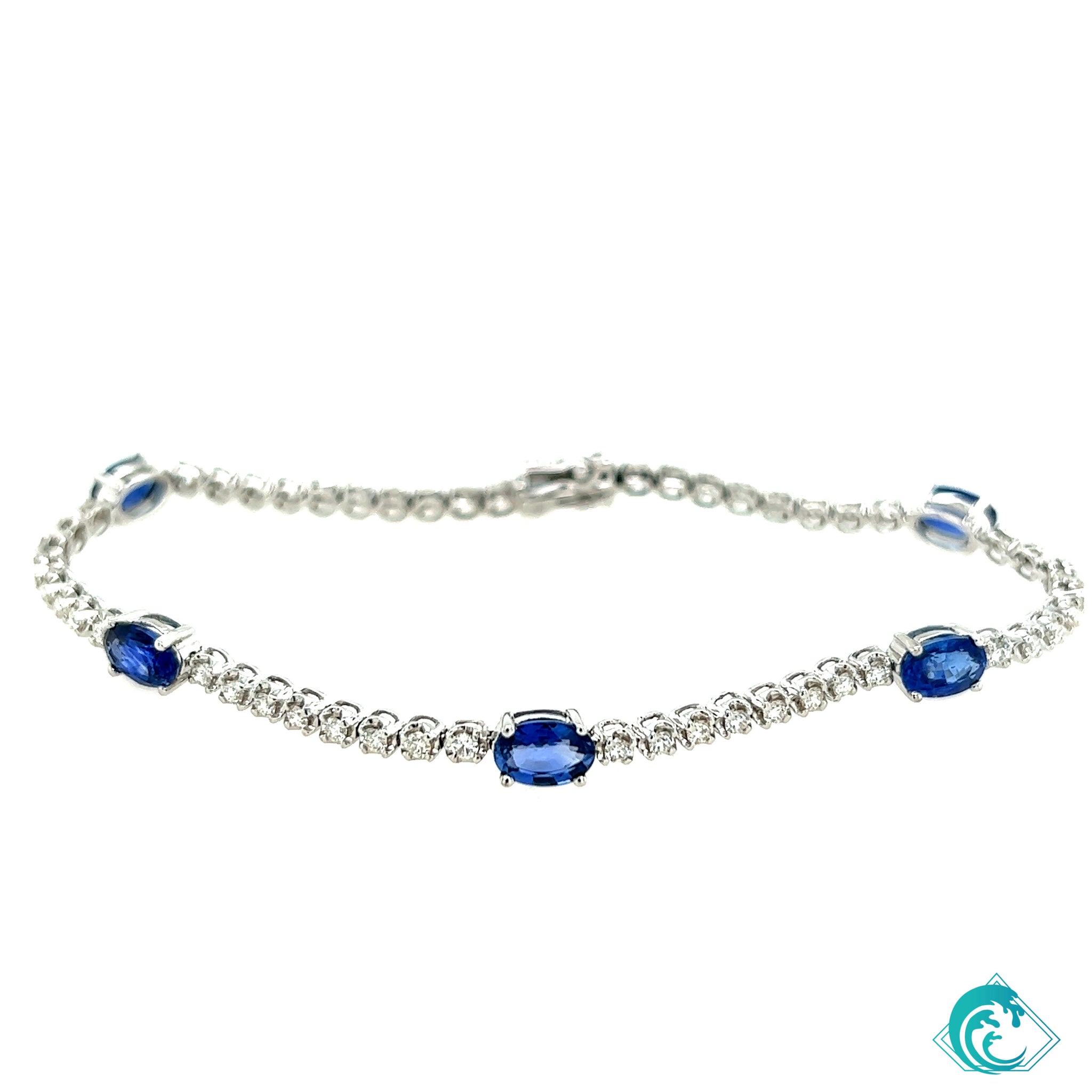 14KW Oval Sapphire and Diamond Tennis Bracelet