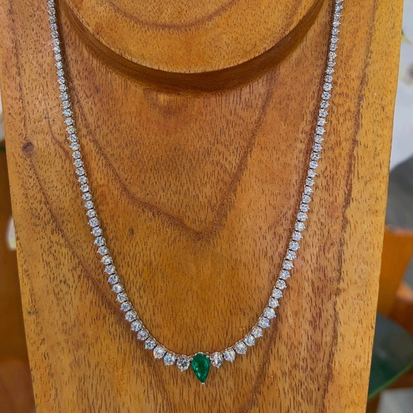 14K WG Diamond & Emerald Necklace