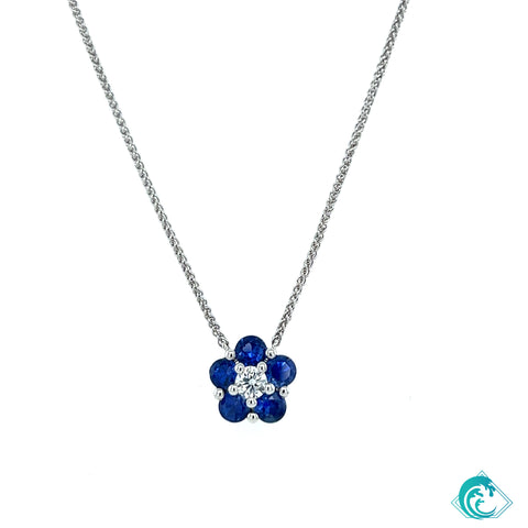 18KW Blue Sapphire Flower Necklace