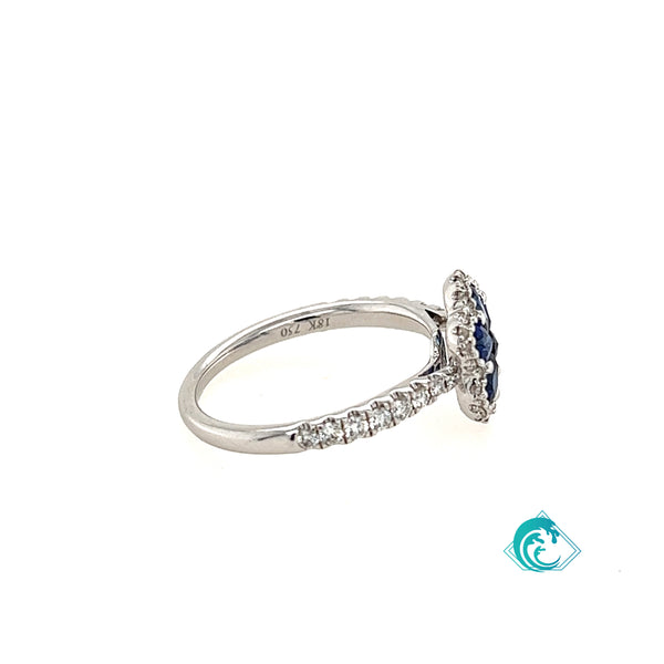 18KW Blue Sapphire Diamond Flower Ring