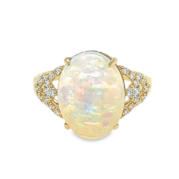 14KY Oval Ethiopian Opal Diamond Ring