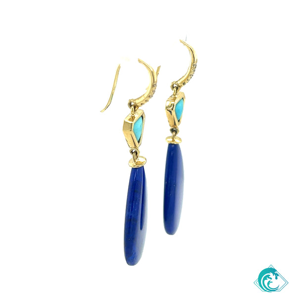 18KY Sleeping Beauty Turquoise & Lapis Earrings
