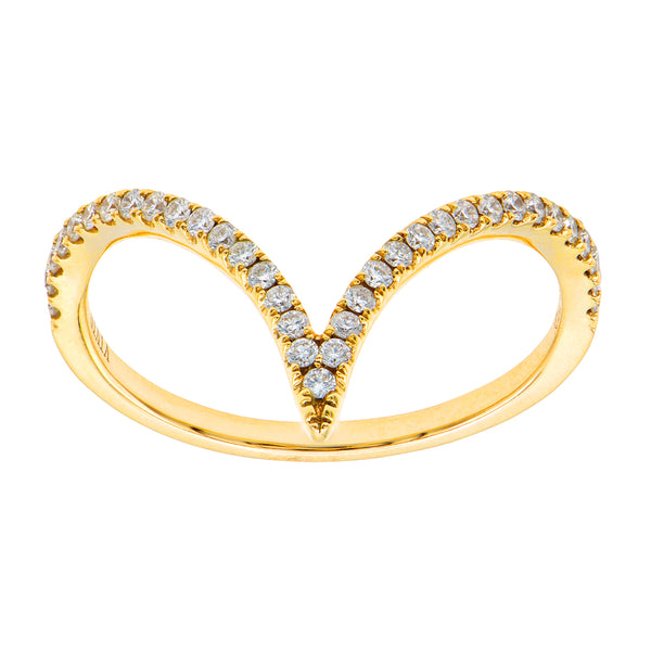 18KY Diamond Deep V Ring