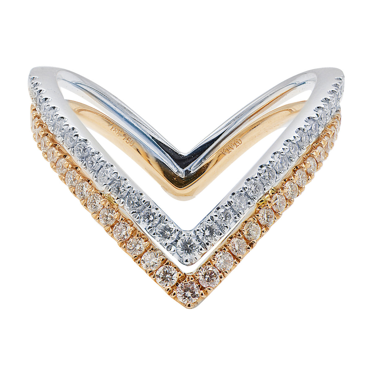 18K Two-tone Gold Diamond V Ring